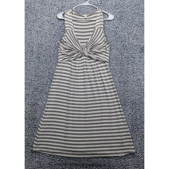 Boston Proper Knot Front V Neck Dress Womens S Knee Length Striped Casual Gray - Picture 1 of 12